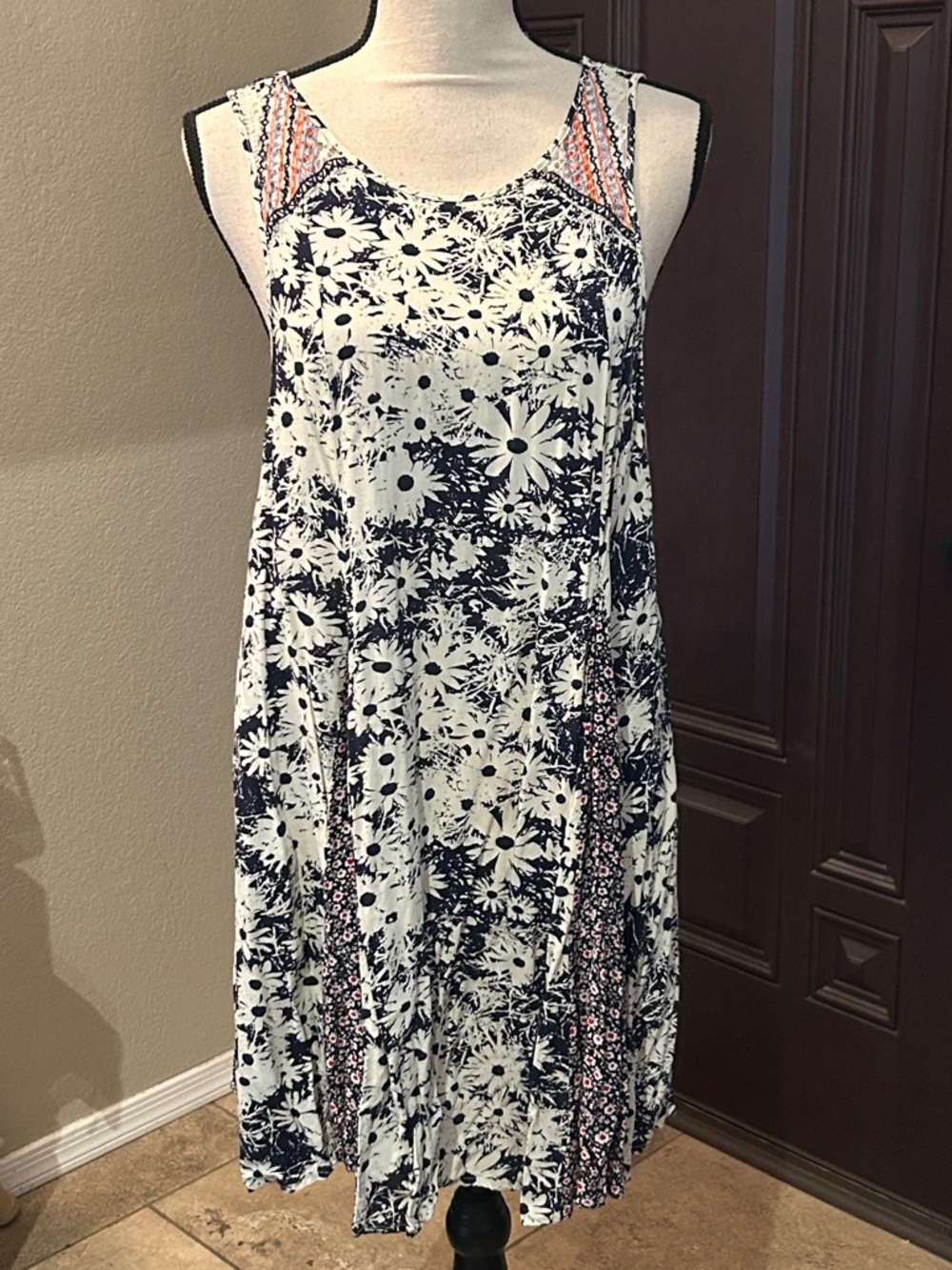 Flying Tomato Boho Floral Navy Blue and White Sun Dress